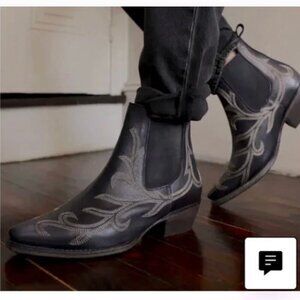 Free People Black Chelsea Western Ankle Boots with Gray Stitching